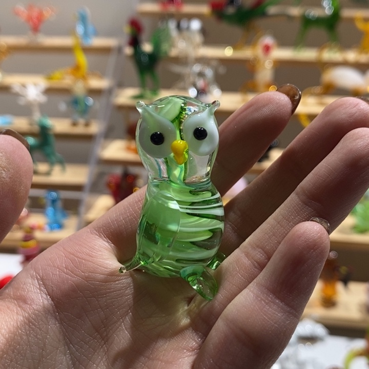 琉璃手工艺品琉璃绿色纽斯猫头鹰
