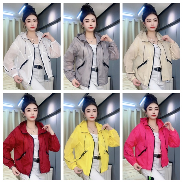 白色短款连帽防晒衣女宽松百搭冰丝透气户外薄外套