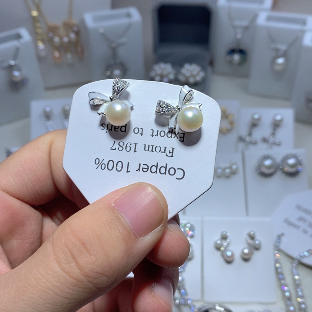 耳饰银S925镶嵌淡水珍珠
