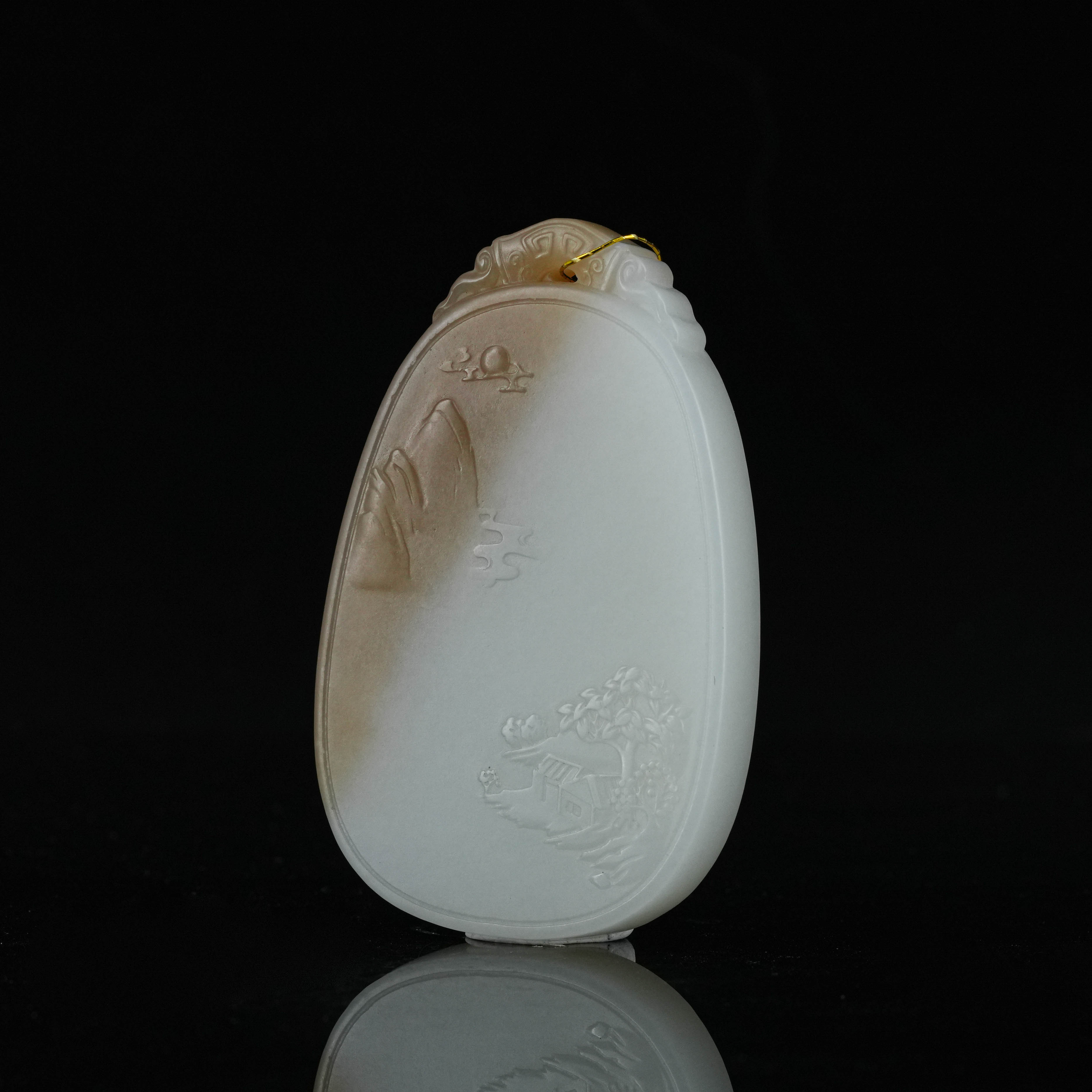 保嘉严选 Y0513 珍藏级和田玉精品且末糖白山水牌吊坠