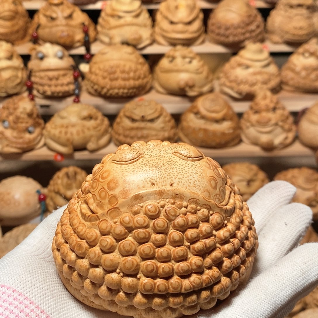 竹沈*竹根雕金蟾手把件