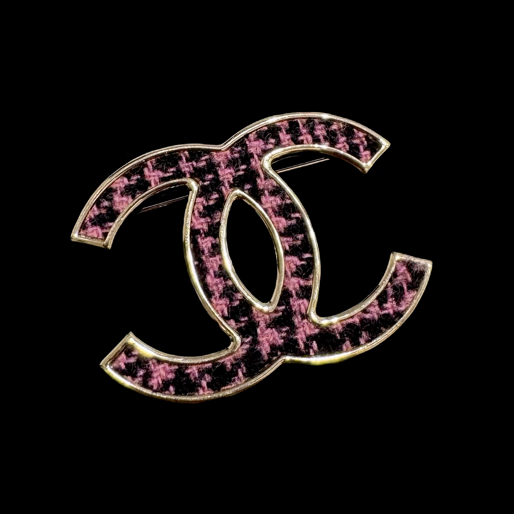 95新 Chanel/香奈儿 Chanel22k粉色毛呢双c胸针83115091