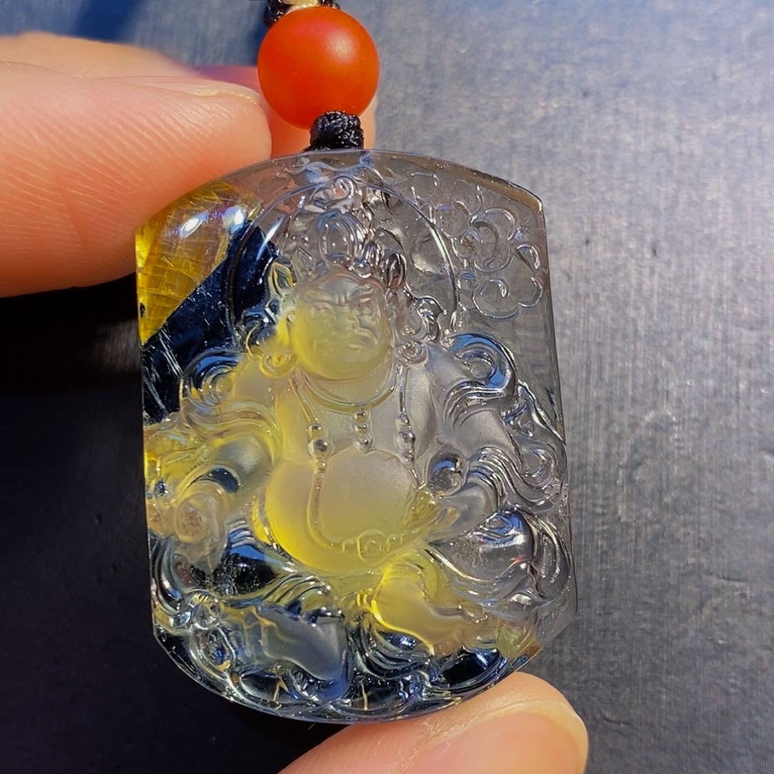 水晶颈饰未镶嵌天然钛晶黄财神吊坠