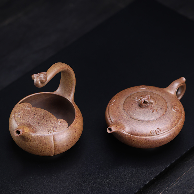 大吉羊柴烧 宜兴紫砂壶手工茶壶 本山绿泥合如意套组180ml李孟华