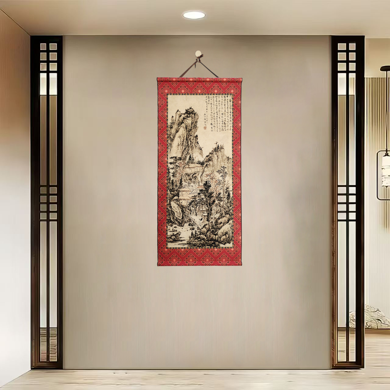 {40-820西山秋雨}净尺寸40x85cm现代简约挂轴装饰画
