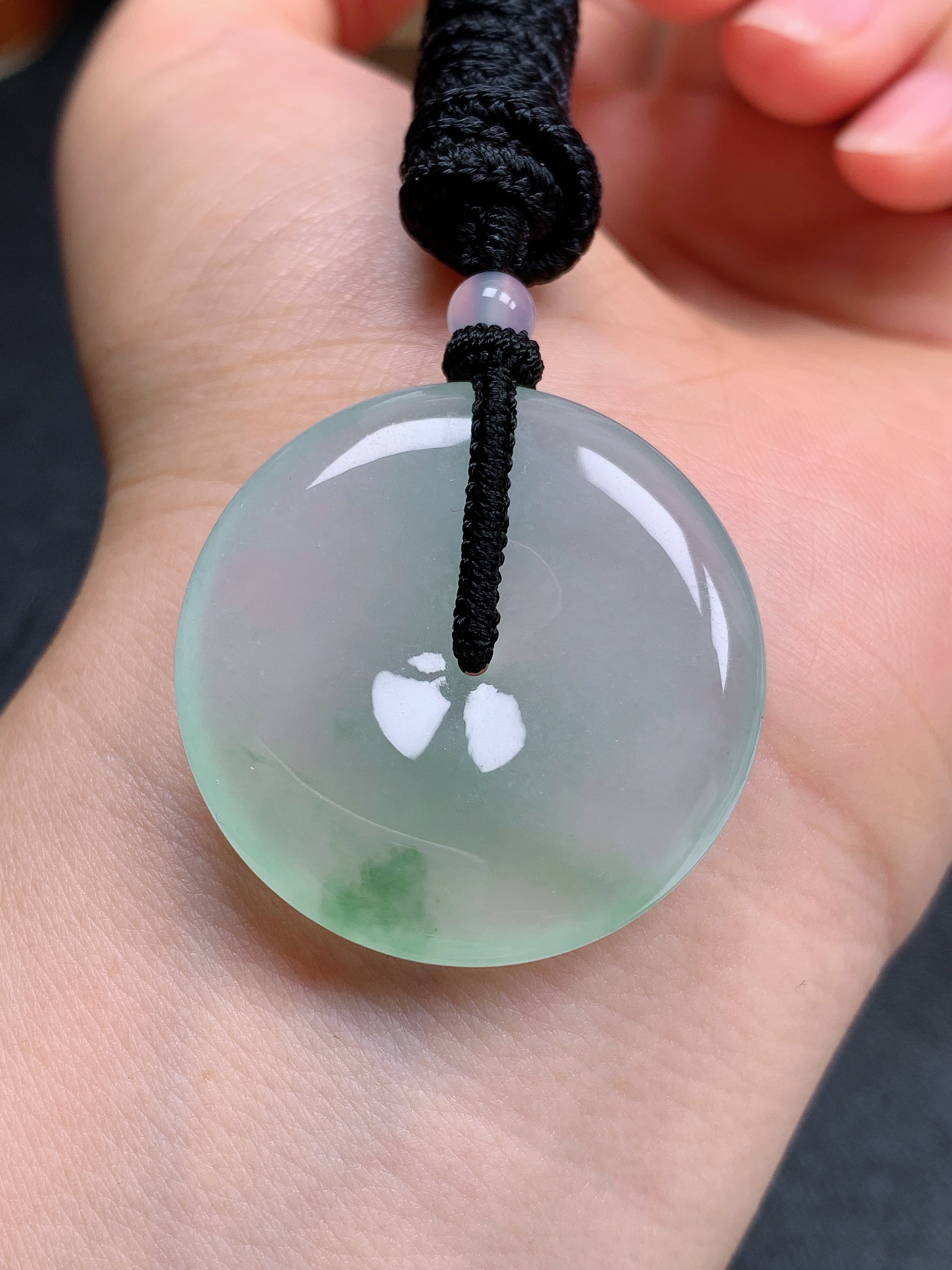 天然缅甸翡翠A货冰飘花平安扣气质精美尺寸31+5.8  329