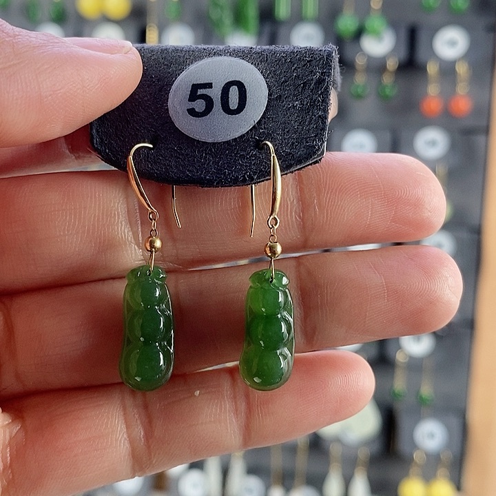 和田玉耳饰18K金镶嵌