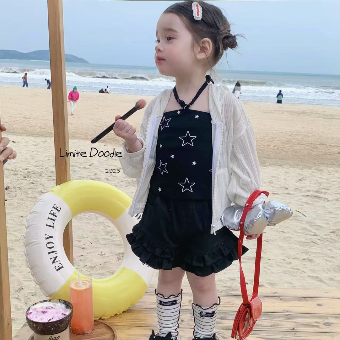 【吊带专区】女童夏季洋气星星印花挂脖绑带吊带背心打底
