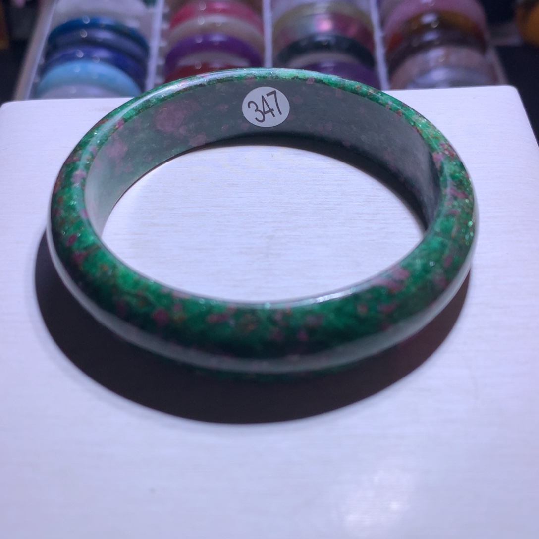 银S925镶嵌水晶手镯红绿宝61.8圈347