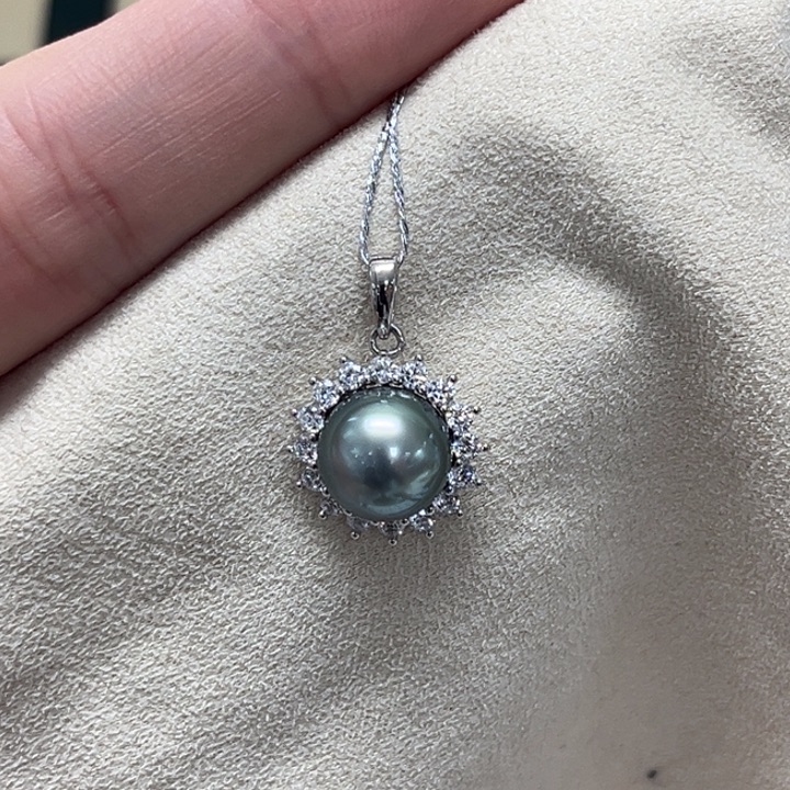 银S925镶嵌海水珍珠颈饰大溪地 9-10mm 60号