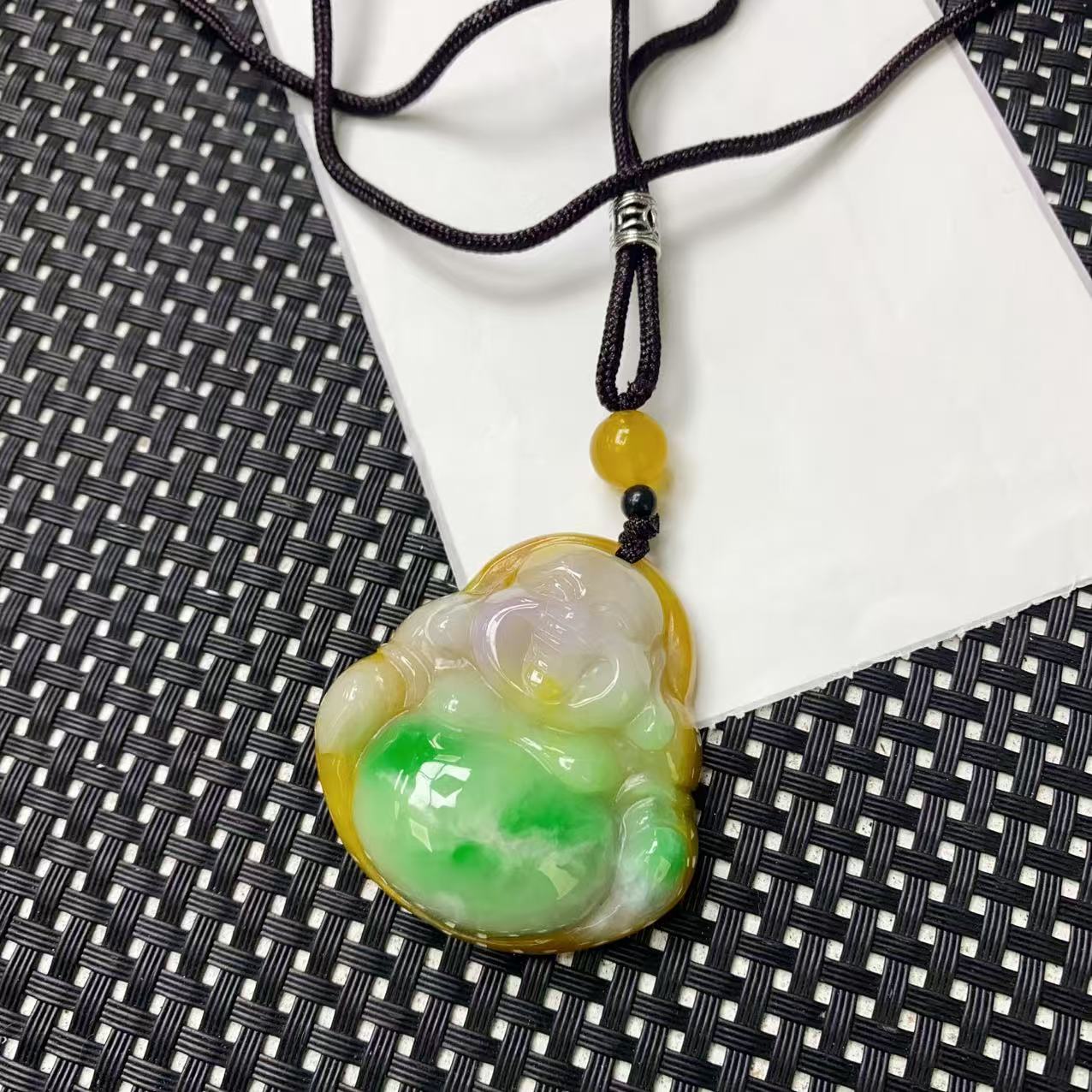 [石矿]A244黄加绿佛公项链吊坠