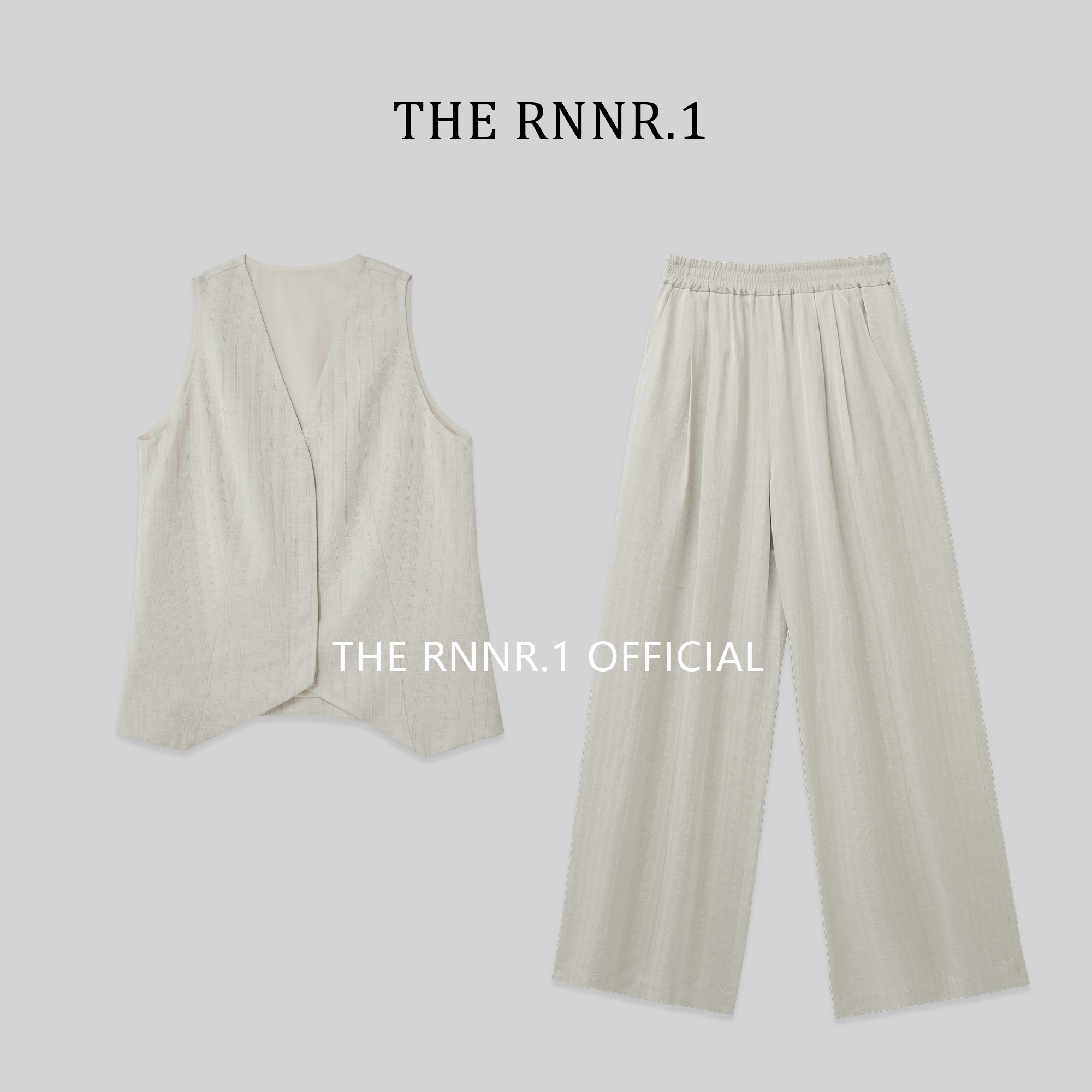 THE RNNR.1老钱风 特定 亚麻提花条纹马甲 阔腿裤 套装