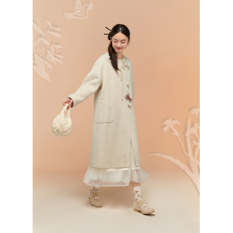 紫涵长款宽松毛呢大衣女冬新款大口袋外套Z4Z09AS013