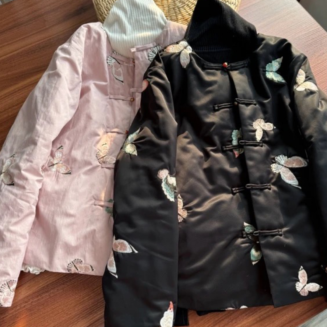 薄 传统新疆棉花棉服女装冬棉袄上衣新中式绣花棉衣新春福蝶c300