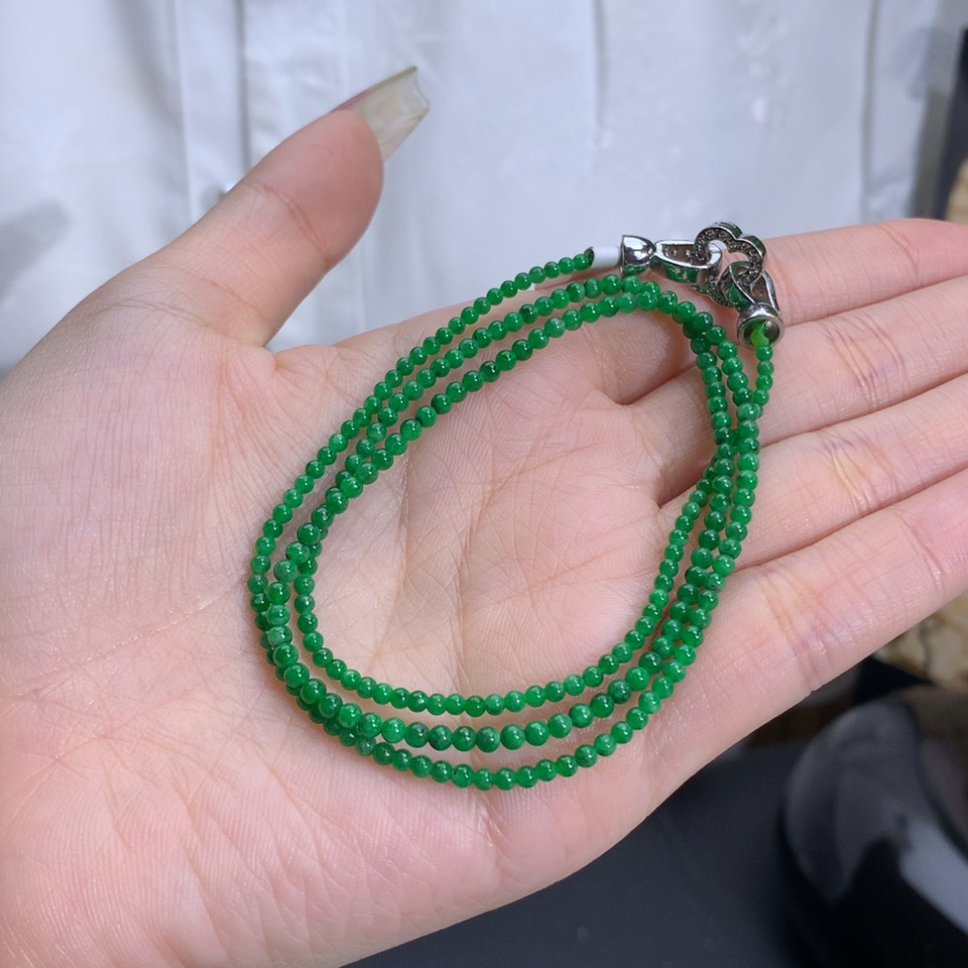 翡翠手链未镶嵌卡2-2.6阳辣绿小米