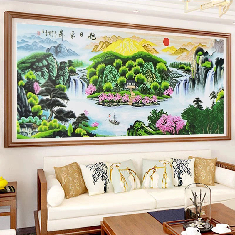 2.3大格纯手工绣好的十字绣成品十字绣0006旭日东升客厅装饰挂画