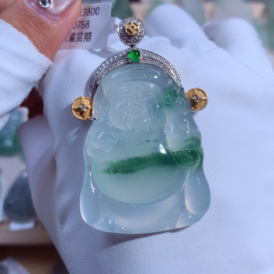 翡翠吊坠(不含链)18K金镶嵌财财