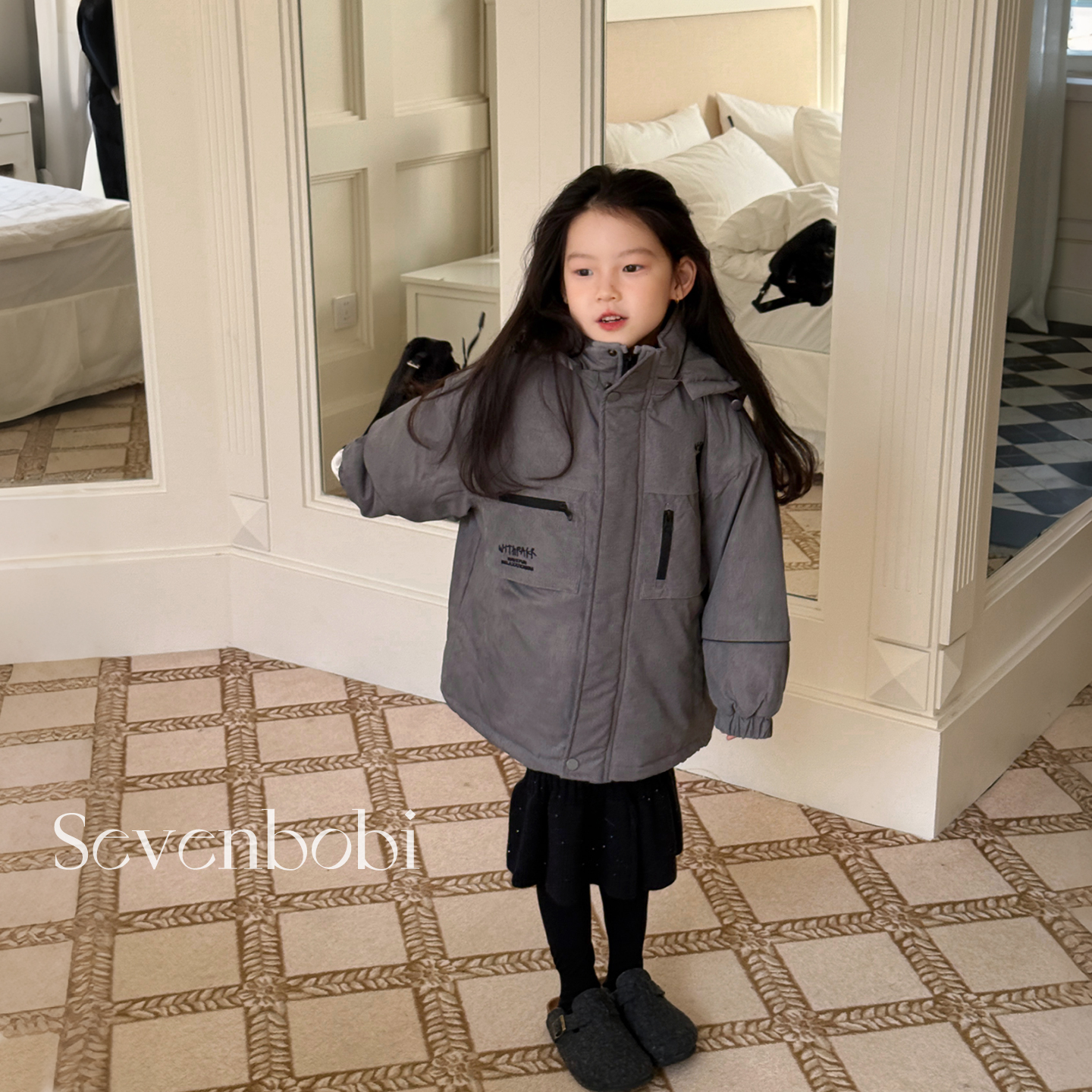 SKI2563【亲子】女童韩版冲锋衣防风棉服冬装休闲防风加厚工装外套