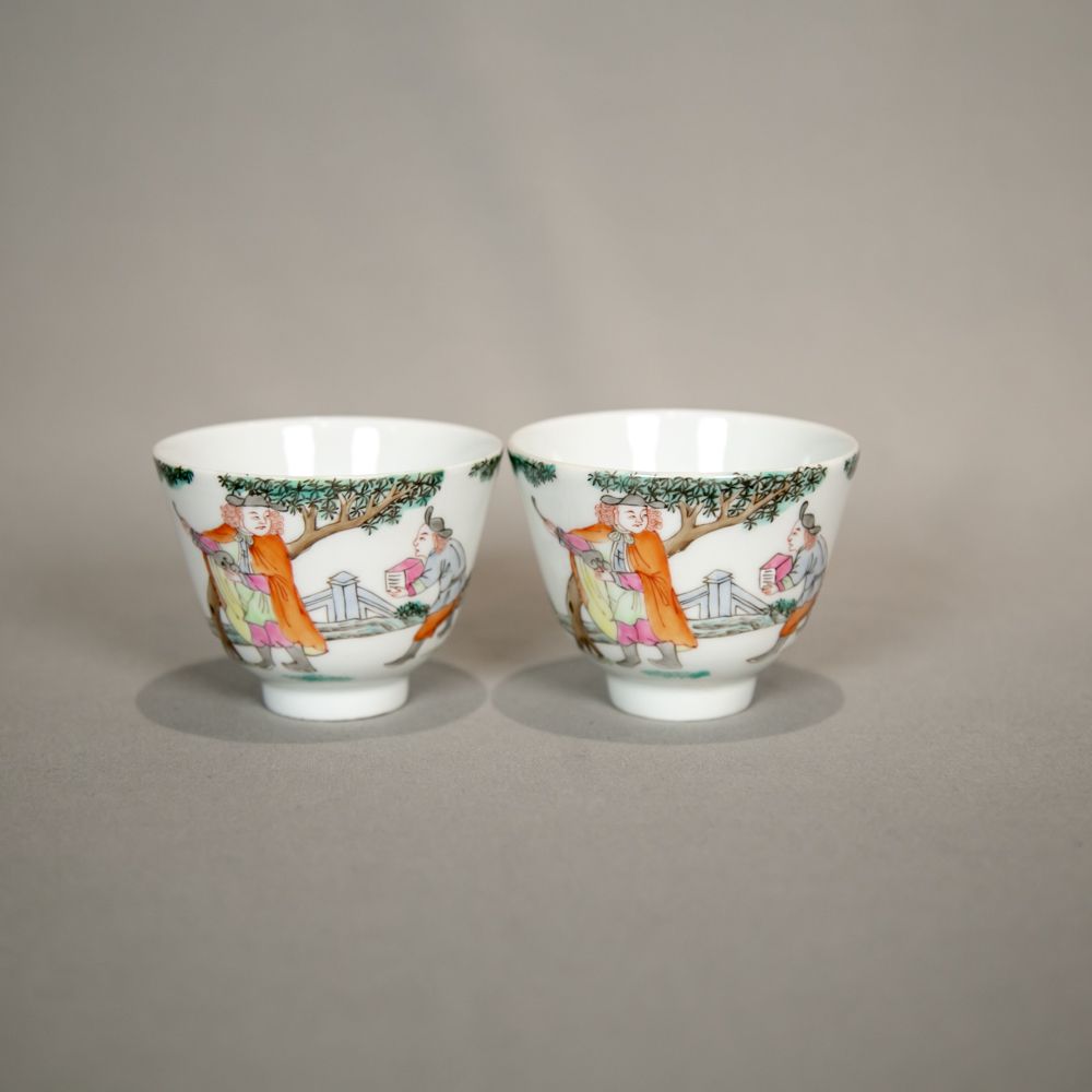 粉彩人物故事纹杯一对A6-287
