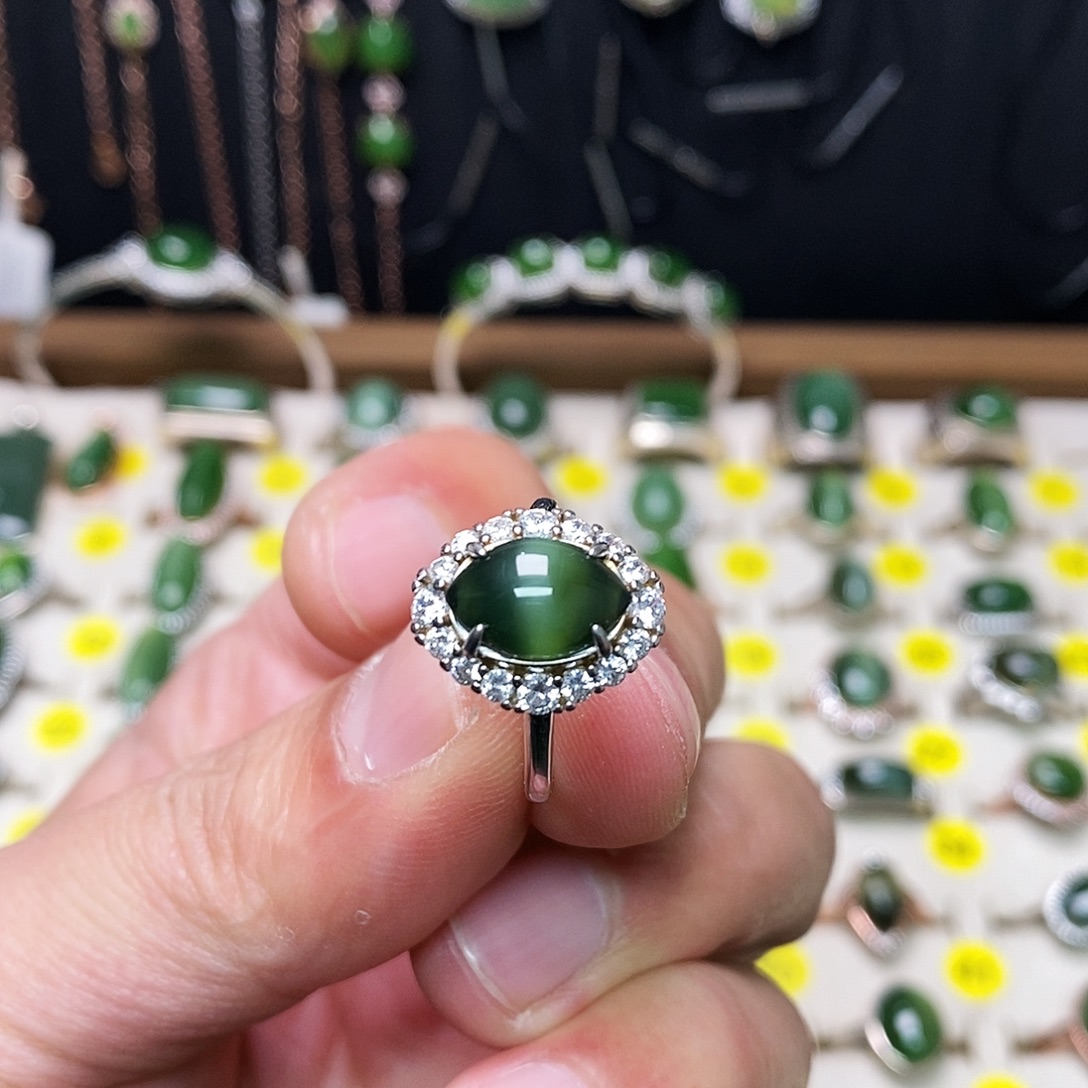 和田玉（碧玉）银S925镶嵌戒指