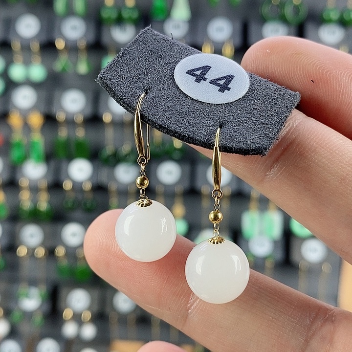 和田玉耳饰18K金镶嵌