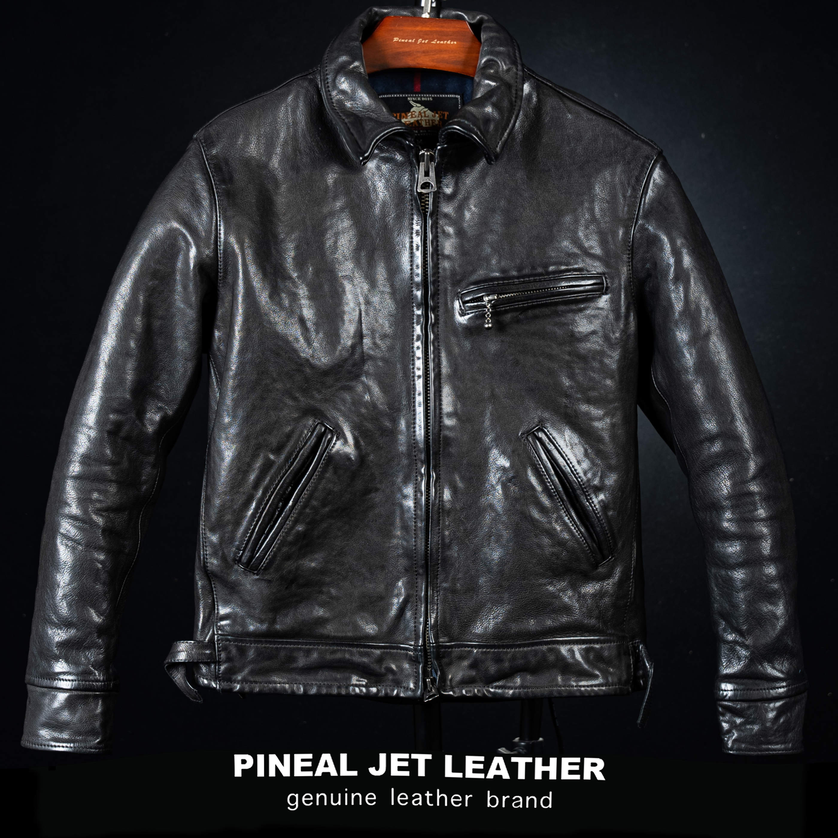 PJL新款短款经典复古阿美咔叽茶芯翻领全植鞣牛皮js02K