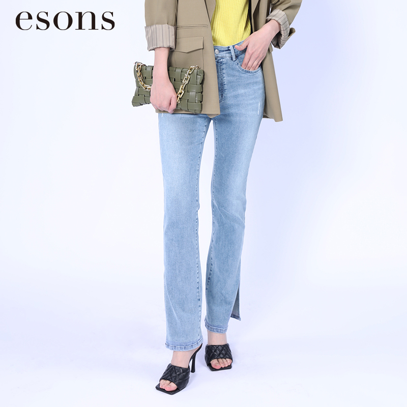 esons/爱城市【商场同款】浅云洗水牛仔长裤965027
