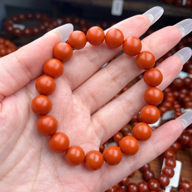 保山南红哑光圆珠单圈手串10mm多样性发一