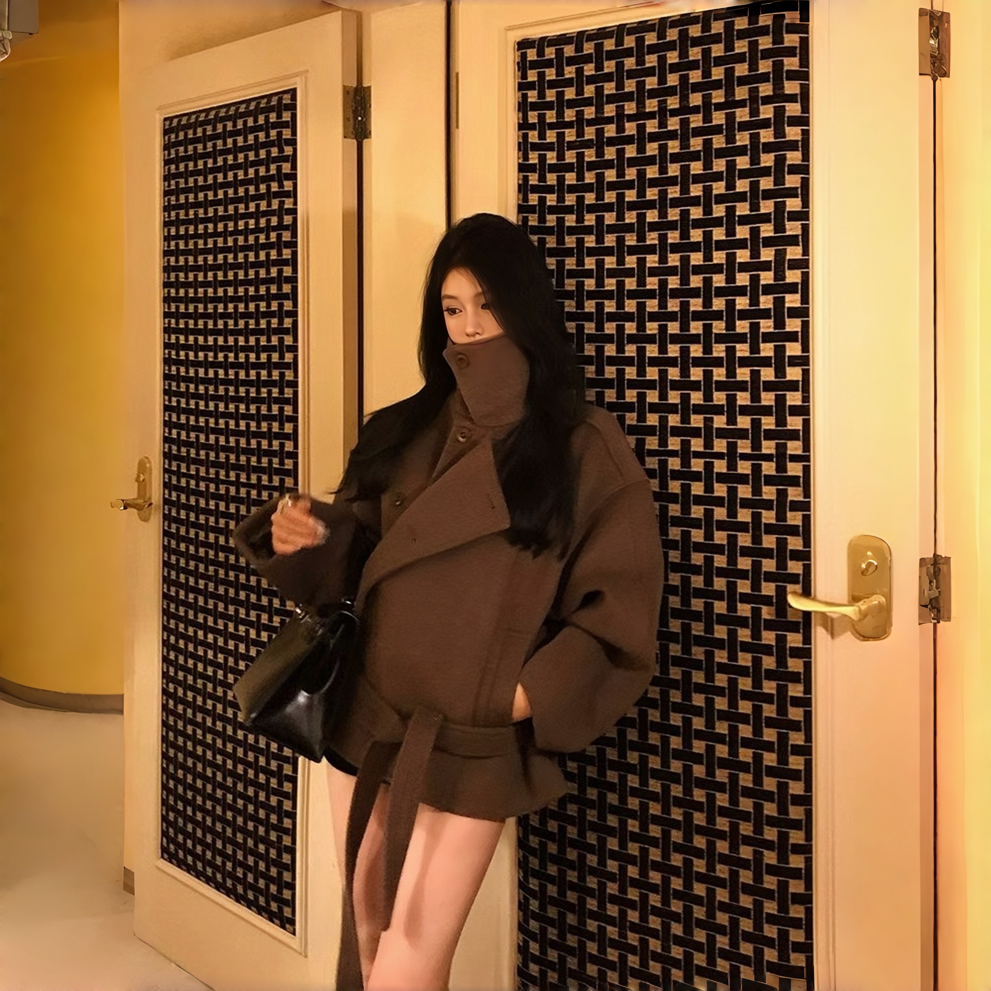 金敏喜时尚网红廓形百搭气质立领小个子毛呢大衣大衣大衣气质高级