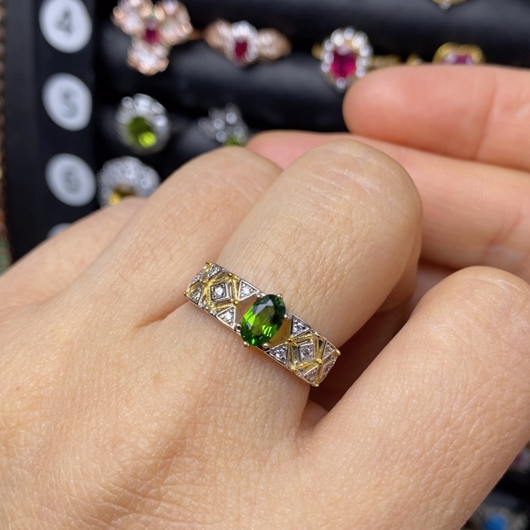 戒指透辉石银S925镶嵌