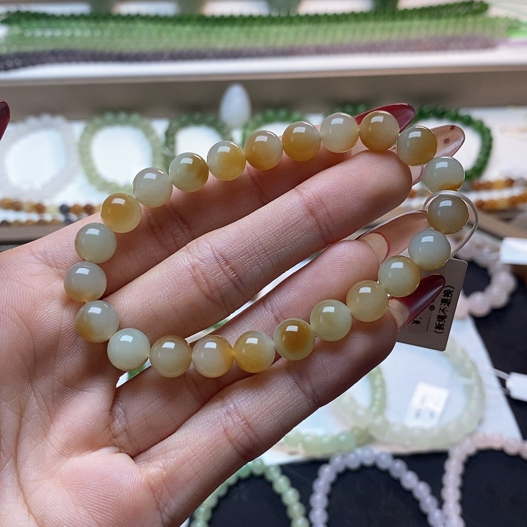 和田玉手链未镶嵌且末糖白卡八