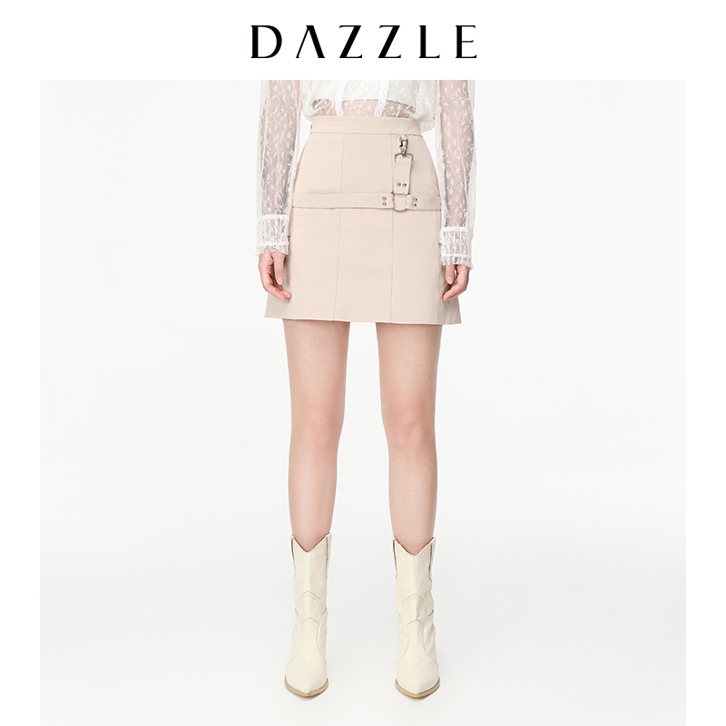 DAZZLE地素奥莱别致小众高腰A字半身裙女2D3S223