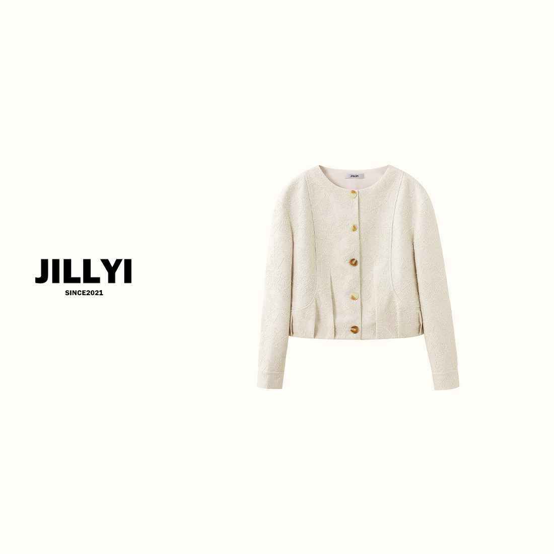 jillyi【秋日契机】米白色圆领单排扣时尚简约外套秋季百搭