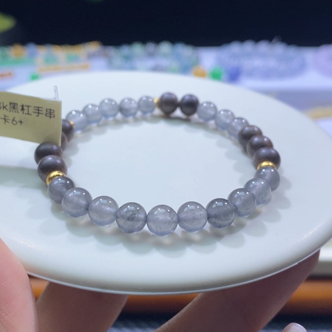 颈饰未镶嵌翡翠翡翠18k金黑杠小珠手串6+mm