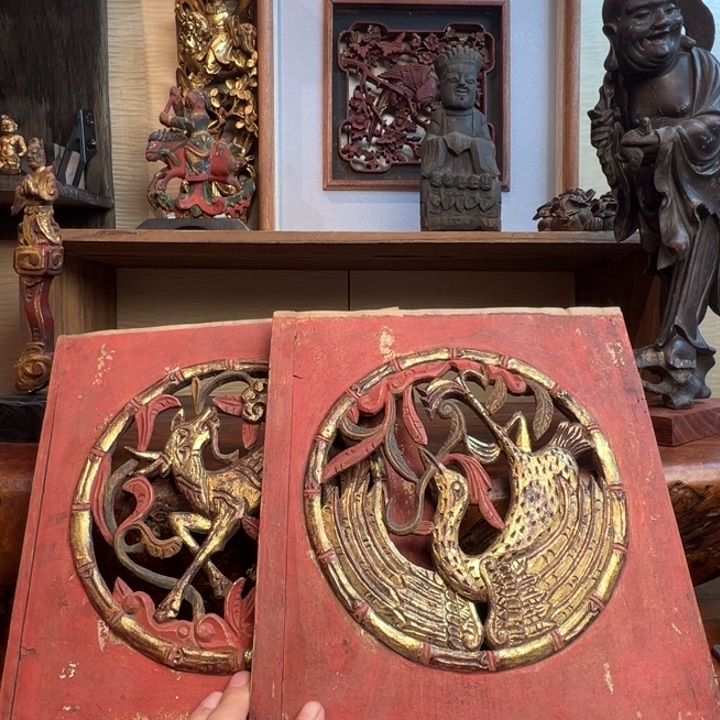 逃***掉木木雕花板作品摆件