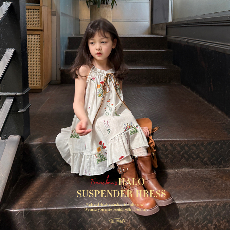SKC2547女童韩版碎花吊带裙连衣裙夏装新款森系宽松海边裙子潮