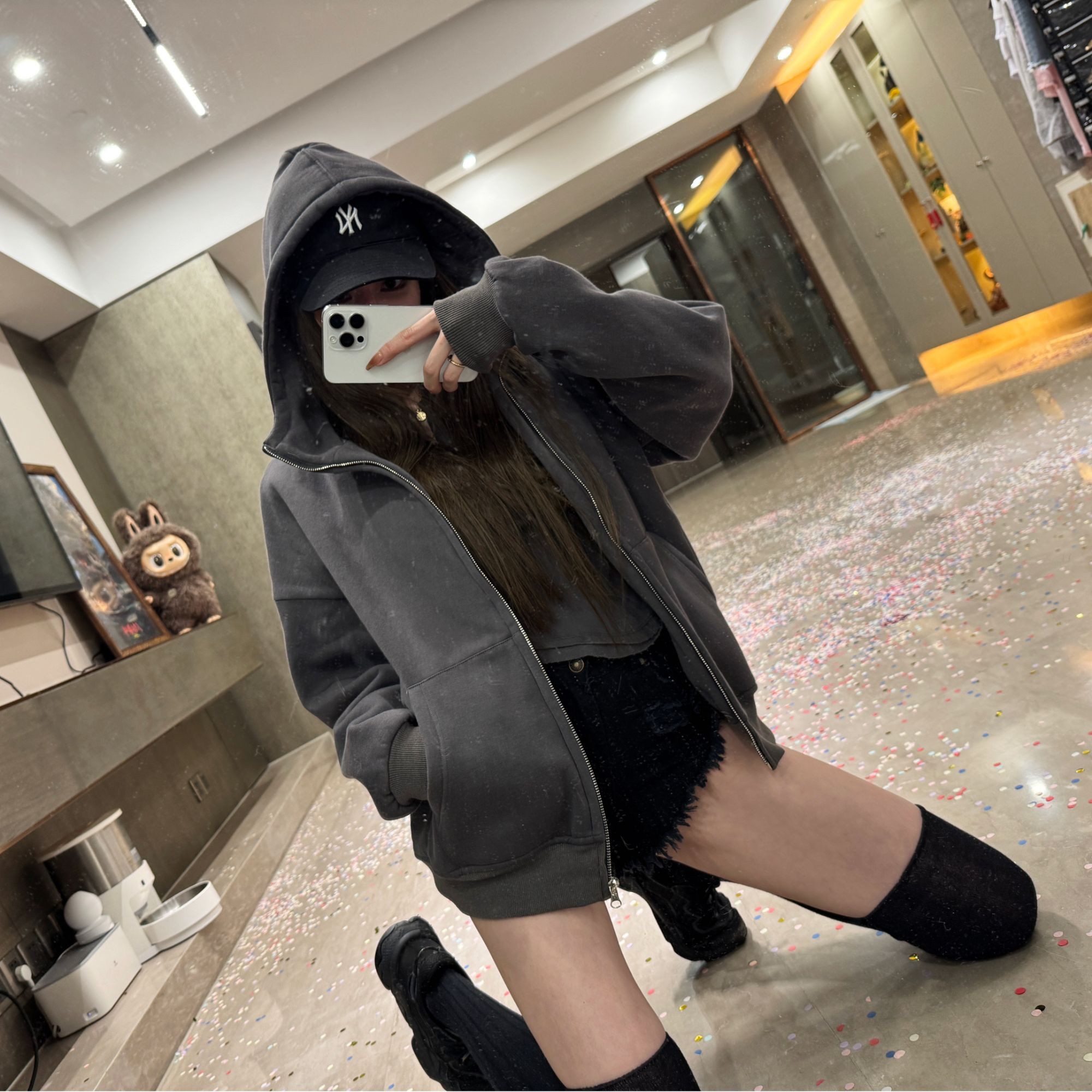 T&F 连帽卫衣外套纯色慵懒风宽松显瘦网红欧美风休闲TF2502SS01