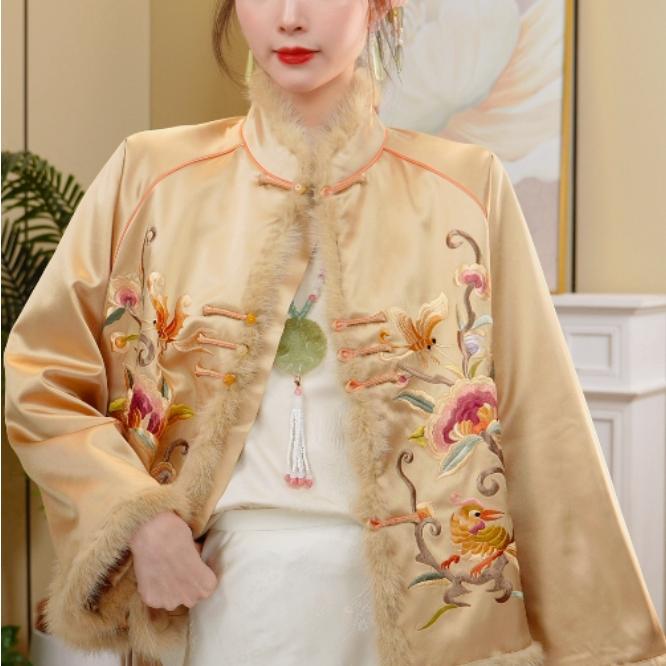 【金堂世家】毛领丝棉服新中式老钱风重工刺绣上衣2024c7085-小若