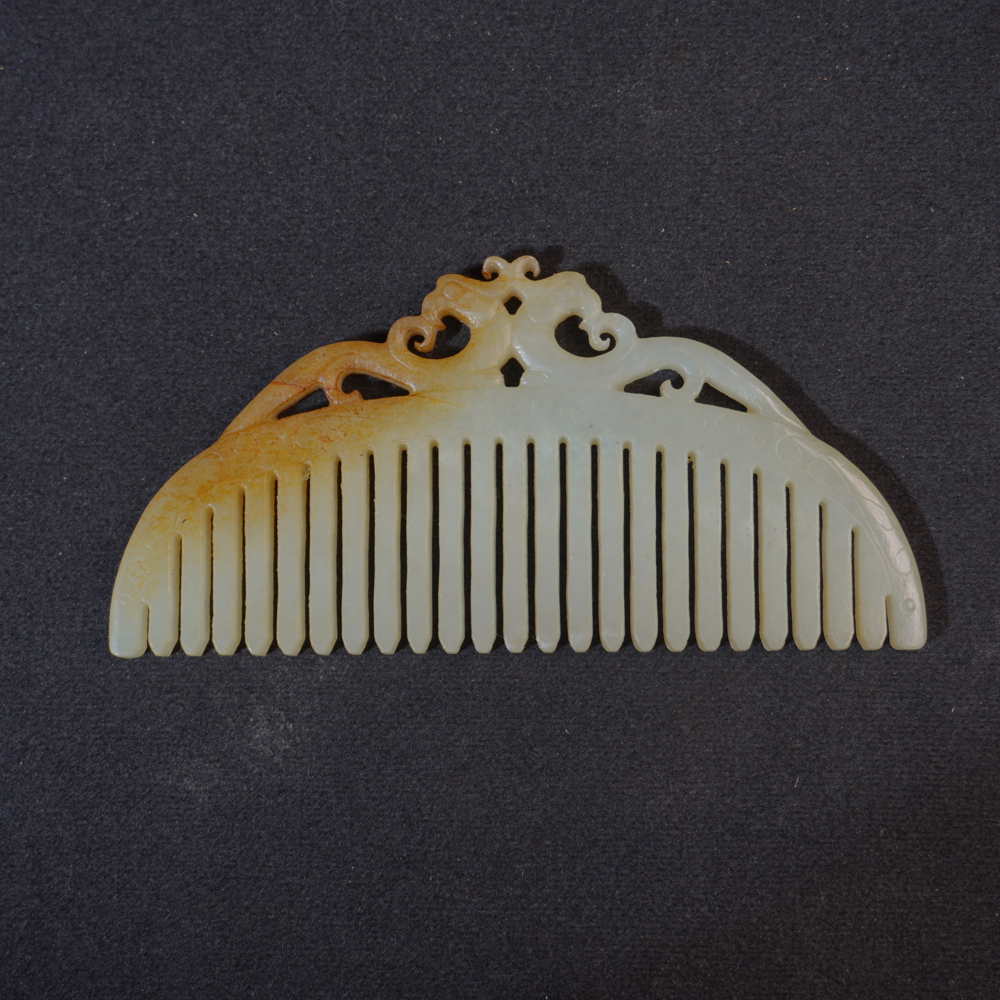 22R18 明 和田玉双凤鸟玉梳