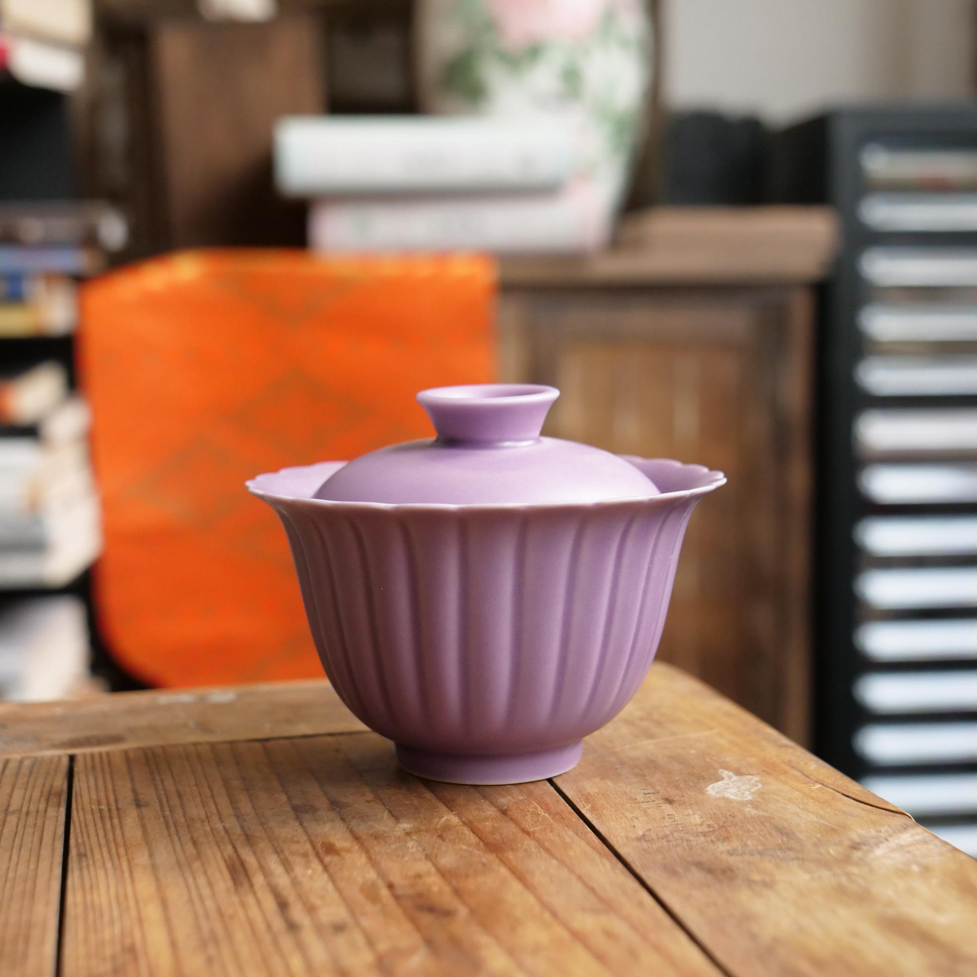 四海新品【烟紫二才盖碗】中式陶瓷精美茶道器具盖碗