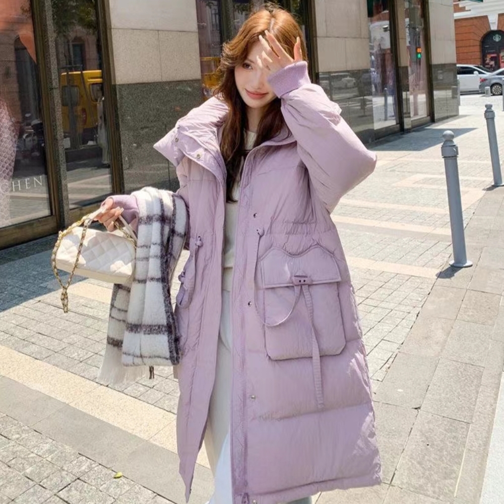 冬季新款大码6889连帽宽松长款时尚羽绒服(以主播手里实物为准)