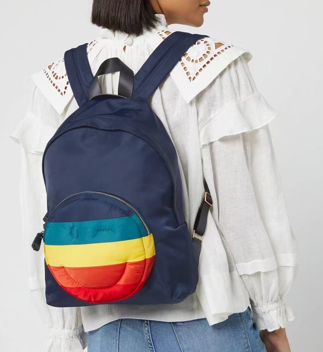 AH包尼龙双肩包彩虹笑脸小怪兽背包单肩防水男女拼色时尚百搭