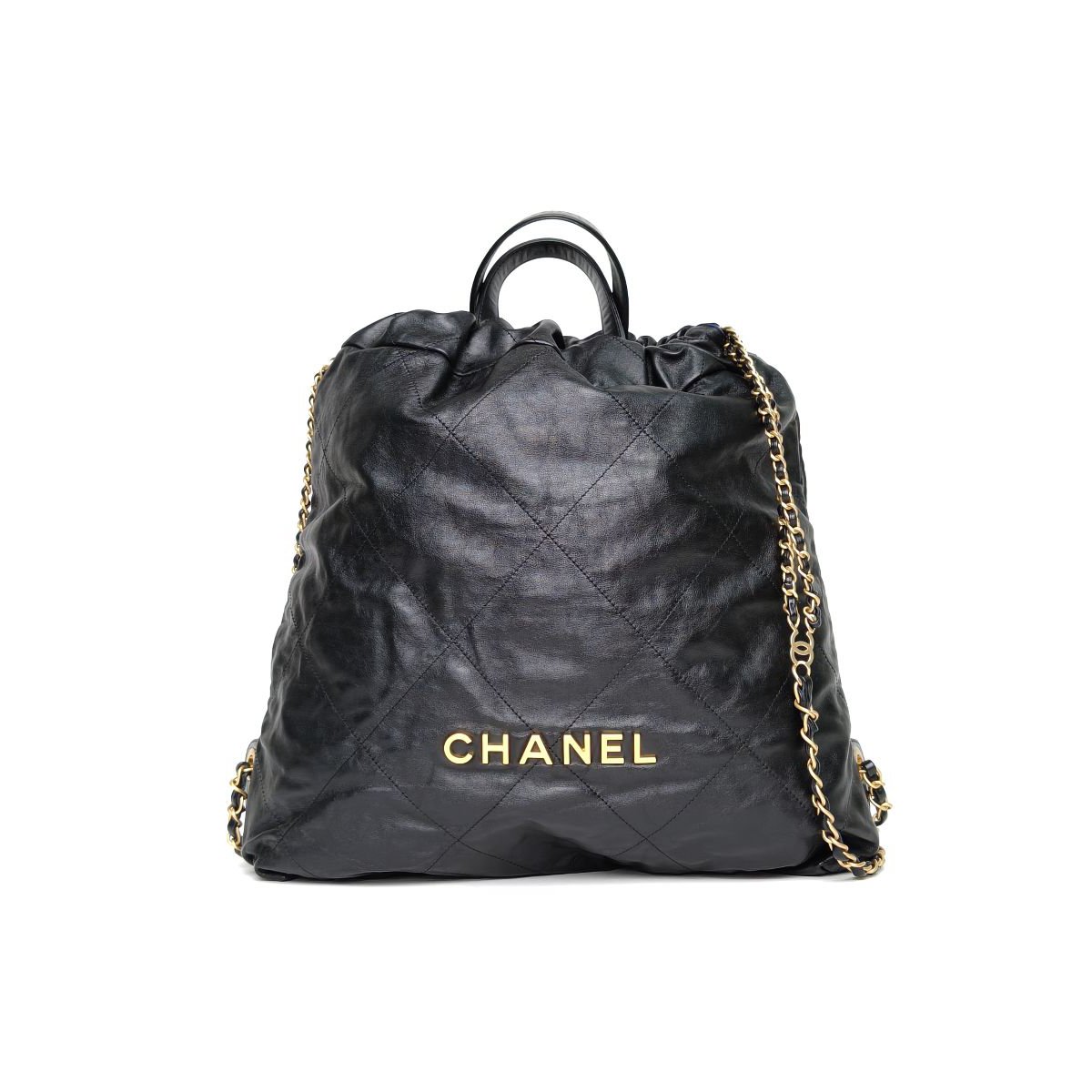 95新 Chanel/香奈儿 【黑黑】22Bag 带手柄双肩包 大号 黑色