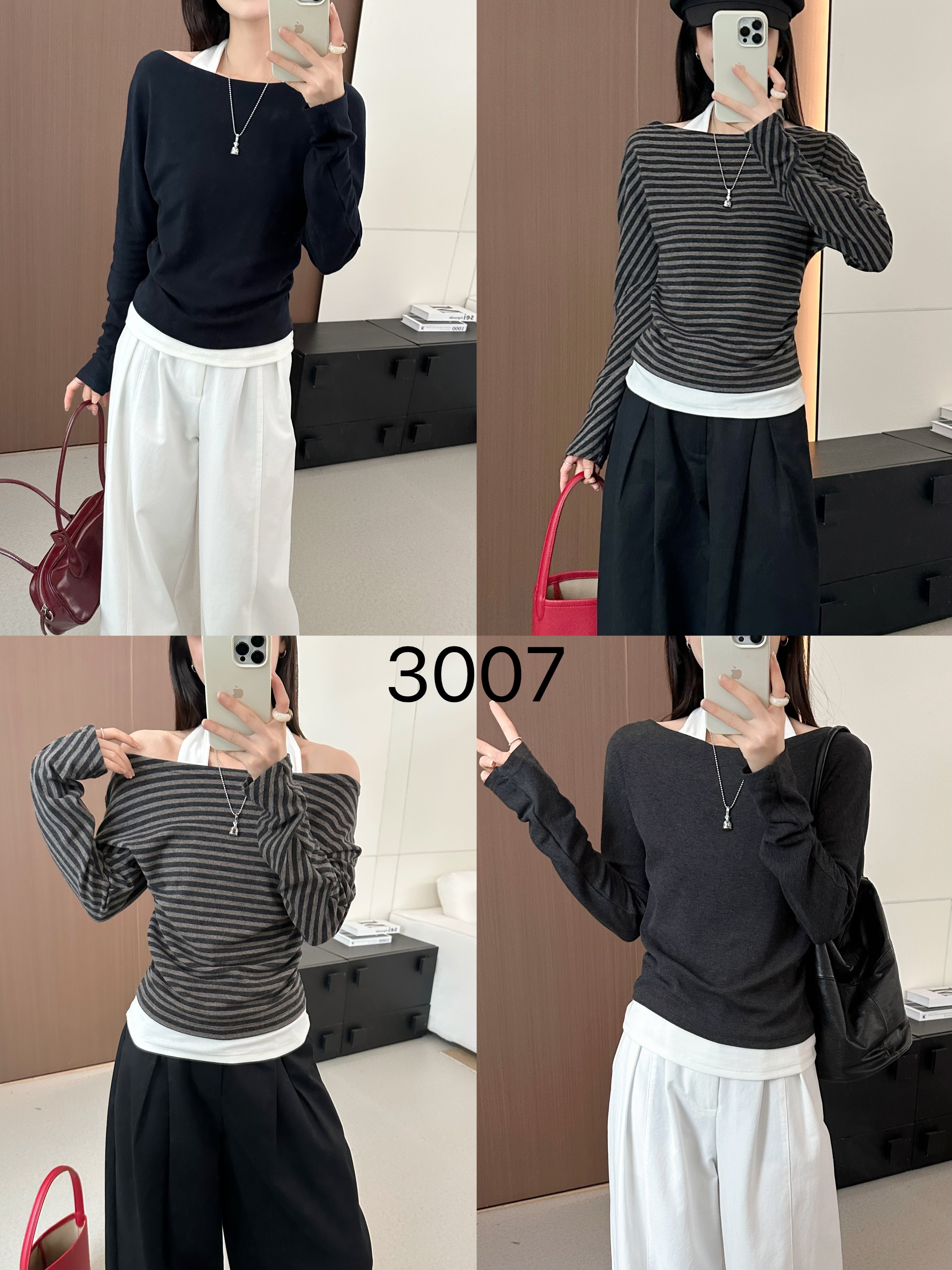 3007#秋款假两件长袖衫