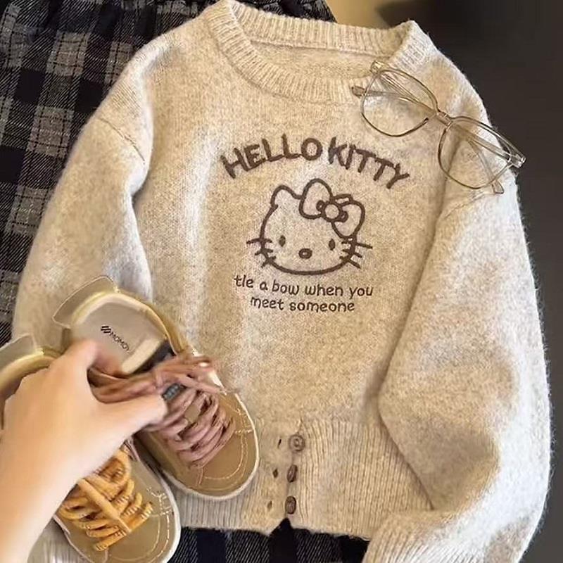 女童秋冬毛衣2025新款儿童卡通加绒加厚圆领针织衫女孩短款上衣潮