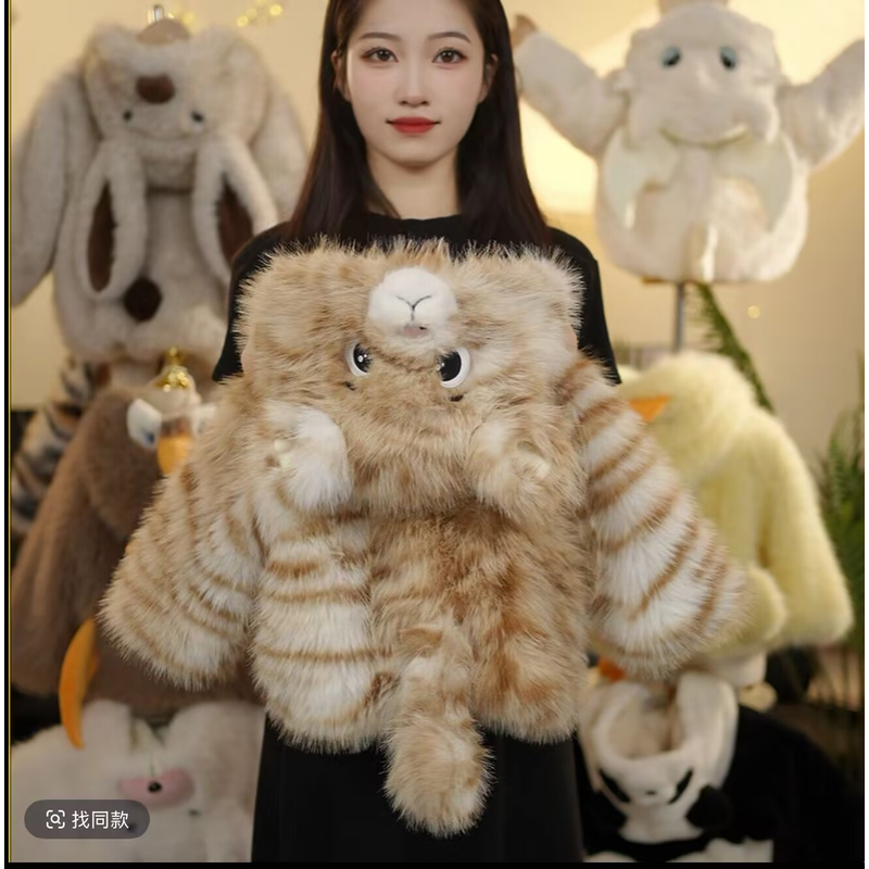 MRY冬款毛绒毛茸茸萌宝虎斑萌团草草冬季保暖短款儿童加厚外套