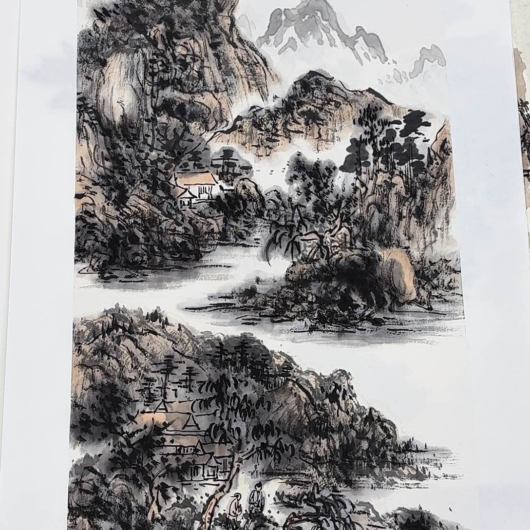 国画四尺四开山水一张