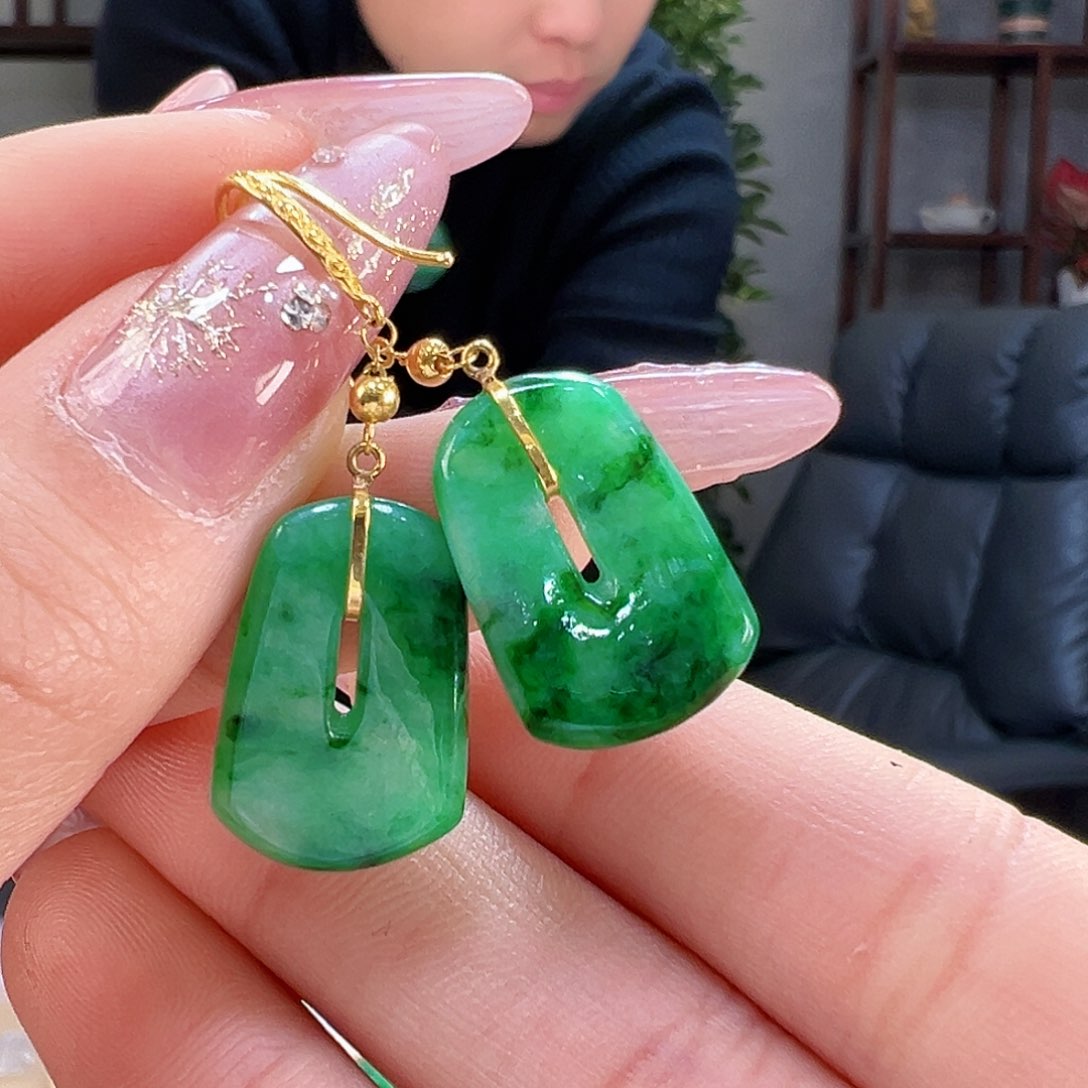 翡翠耳饰18K金镶嵌耳环17