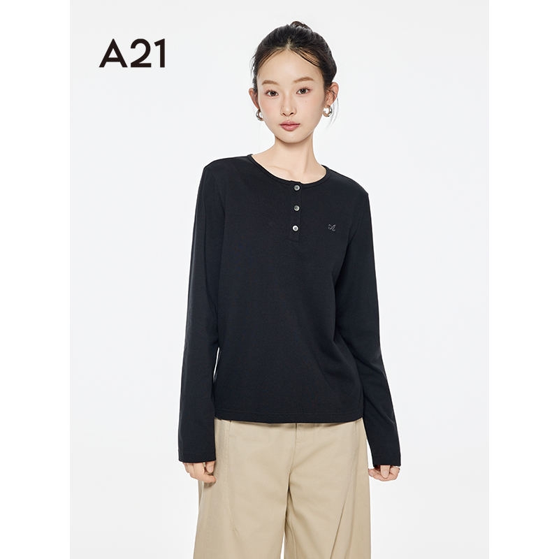 A21女装韩系宽松百搭长袖T恤上衣F453231005