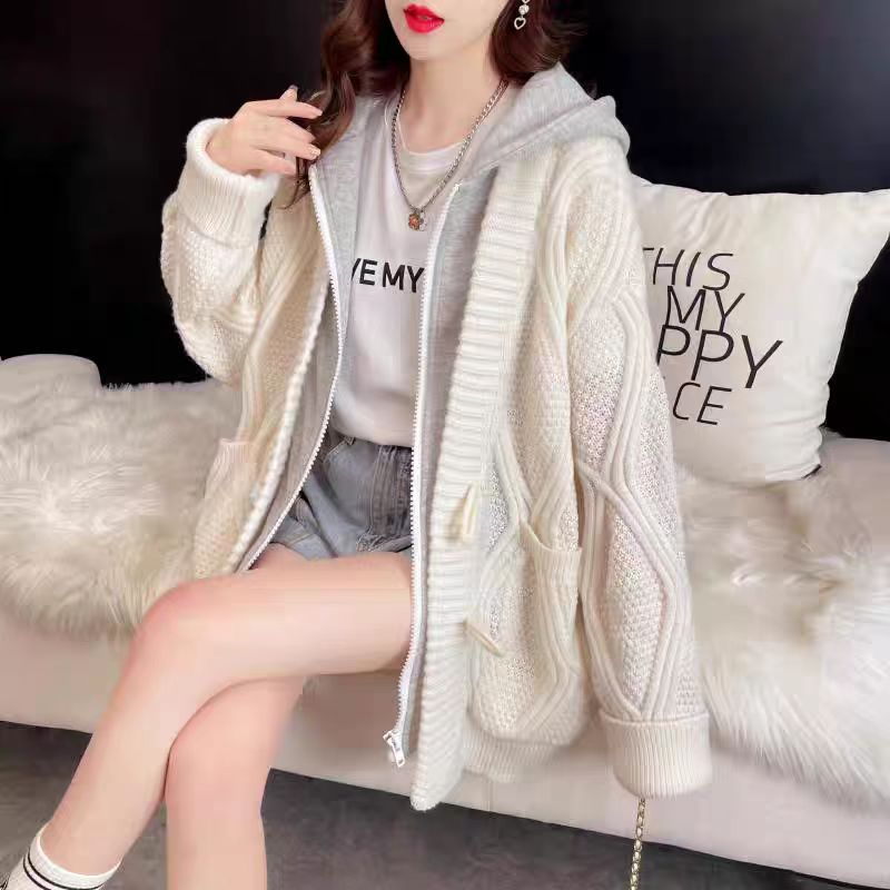042上衣毛针织衫长款连帽休闲意式开衫秋季春秋